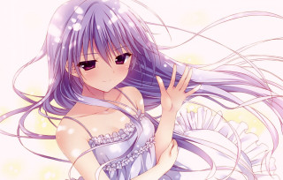 Girl purple hair dress waving - flowing hair free wallpaper