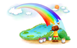Girl painting rainbow buckets sky - artist free wallpaper for desktop