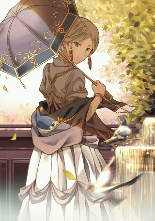 Woman dress umbrella tree leaves - an umbrella in front free wallpaper for mobile