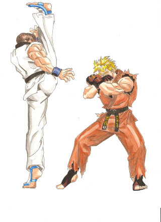 Karate drawing two people stances - two person free wallpaper for mobile