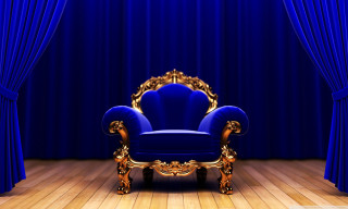 Blue chair blue curtain gold 4 - a gold frame free wallpaper