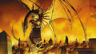 Dragon flying city fire sky - over a city free wallpaper for desktop
