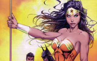 Woman bikini sword man suit - a comic book free wallpaper for desktop