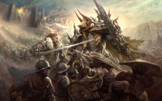 Knights battle demon spear shield - chris rahn free wallpaper