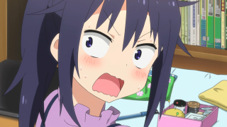 Girl purple hair surprised bookshelf - book free wallpaper for desktop