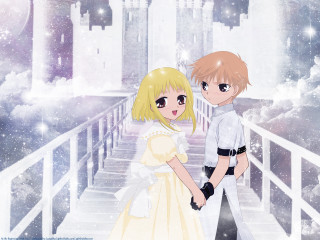 Anime characters bridge castle background - a bridge in front free wallpaper