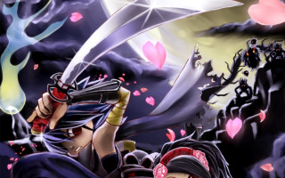 Woman sword crowd hearts sky - a woman holding free wallpaper for desktop