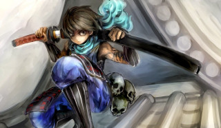 Woman sword skull arm shoulder - cedric seaut keos masons free wallpaper