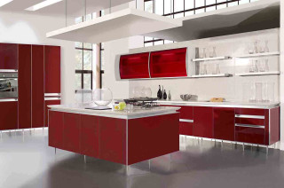 Kitchen red white countertop cabinet - a kitchen free wallpaper for desktop