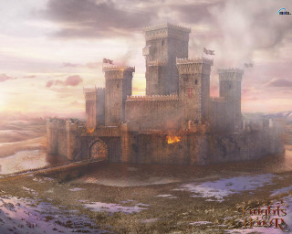 Castle gate tower hill sunset - a foggy sky free wallpaper