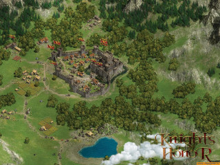 Castle trees clouds lake fantasy - isometric view free wallpaper