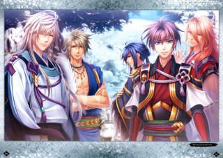 Anime characters group blue background 12 - 4k resolution free wallpaper