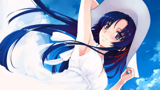 Girl white umbrella long hair - a detailed painting free wallpaper