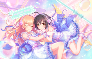 Anime girls hugging bubbles background - two anime girl free wallpaper for desktop