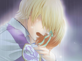 Anime couple kissing rain purple - the sky behind them free wallpaper