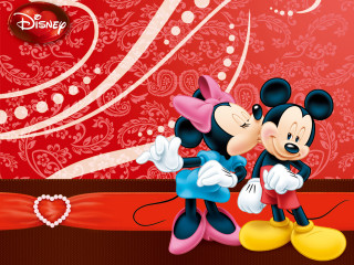 Mickey minnie kissing red background - diamond free wallpaper