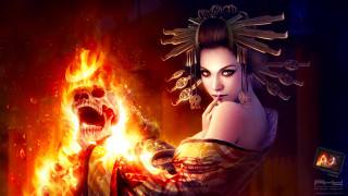 Woman holding fireball skull room - a fireball free wallpaper
