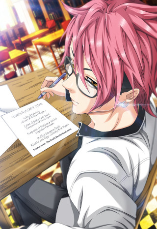 Pink hair glasses sitting table - a pen free wallpaper for mobile