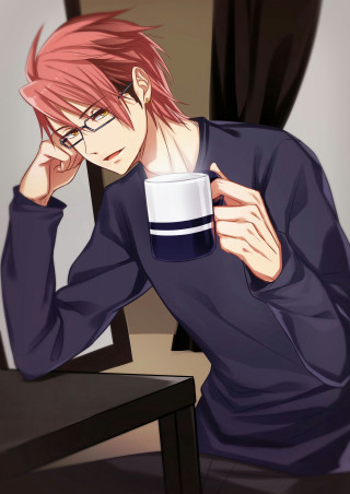 Man red hair glasses coffee - serious free wallpaper for mobile