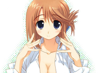 Woman blueeyes whiteshirt anime blush - her ear free wallpaper