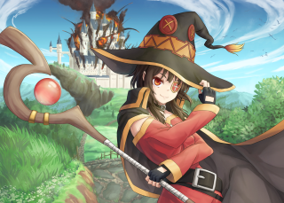 Woman witch costume broom apple - explosion free wallpaper for desktop