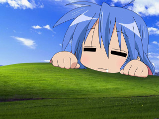 Anime character peeking green hill 2 - dom qwek free wallpaper for desktop