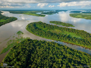 River lush trees cloudy sky - the center of the picture free wallpaper for desktop