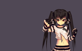 Anime girl scissors white shirt - black stripe free wallpaper