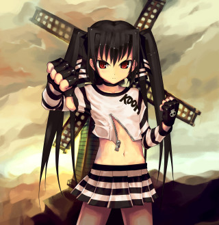 Girl gun camera shirt sky - gothic free wallpaper for tablet