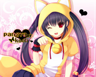 Girl yellow cat costume long - long hair and a cat ears free wallpaper