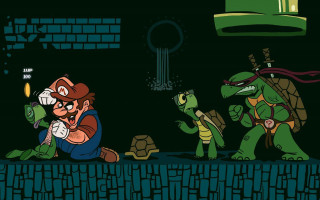 Cartoon man gun turtles background - dan mumford free wallpaper