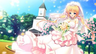 Woman wedding dress bouquet church - a clock tower free wallpaper