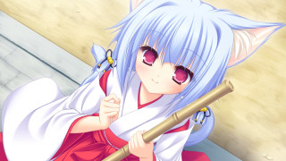Anime girl bluehair redeyes hakama - a white outfit free wallpaper
