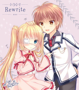 Anime couple pink background snowflakes - a manga drawing free wallpaper for tablet