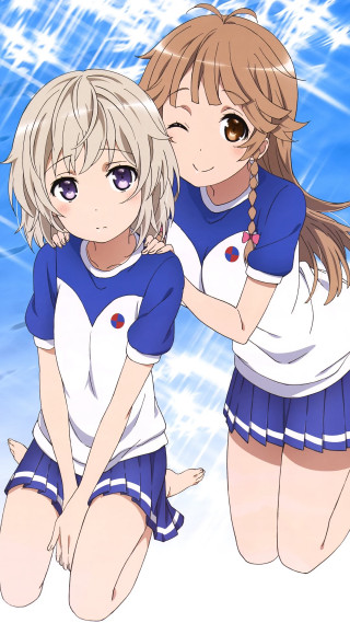 Anime girls standing water together - shirt free wallpaper for mobile