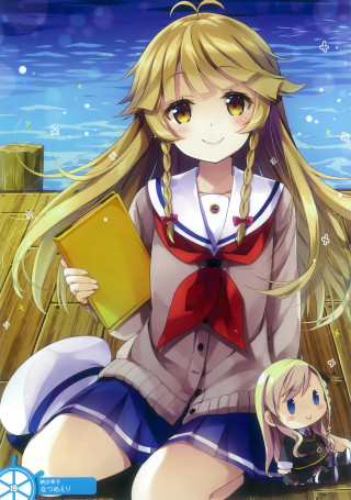 Girl sitting dock book doll - a dock free wallpaper for mobile