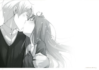 Romantic anime couple blush kiss - a man and a woman free wallpaper
