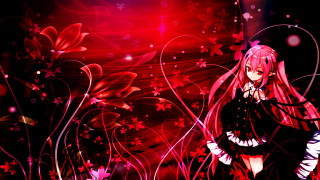 Anime girl longhair blackdress redbackground - a anime girl free wallpaper for desktop