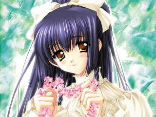Girl white dress holding flowers 2 - chizuko yoshida free wallpaper for desktop