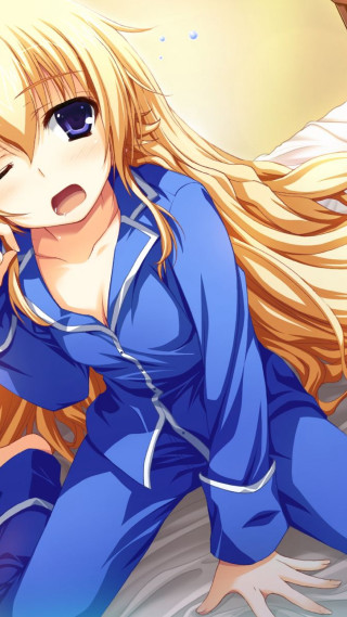 Blonde haired sleepy anime girl - her cheek free wallpaper