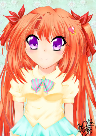 Red haired girl blue eyes 5 - a flower free wallpaper for mobile