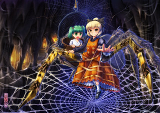 Anime girls spider web crawling - a couple of anime girls free wallpaper