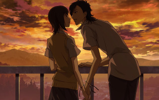 Couple sunset sky clouds holding - a hand free wallpaper