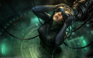Woman futuristic suit hands on - a futuristic background free wallpaper
