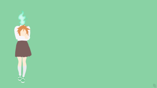 Woman red hair brown skirt - pastel color palette free wallpaper