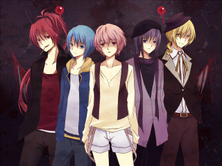 Anime characters group dark background 7 - a red dot free wallpaper