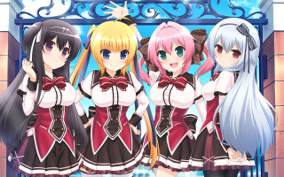 Anime girls gate blue background - three anime girl free wallpaper