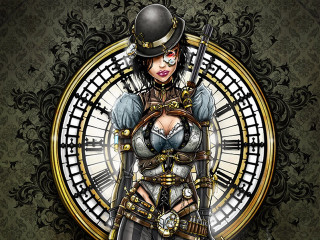 Steampunk woman clock gun outfit - steampunk free wallpaper