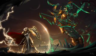 Woman white dress giant creature - league of legends concept art free wallpaper