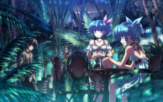 Anime girls forest table plants - a group of anime girls sitting free wallpaper for desktop